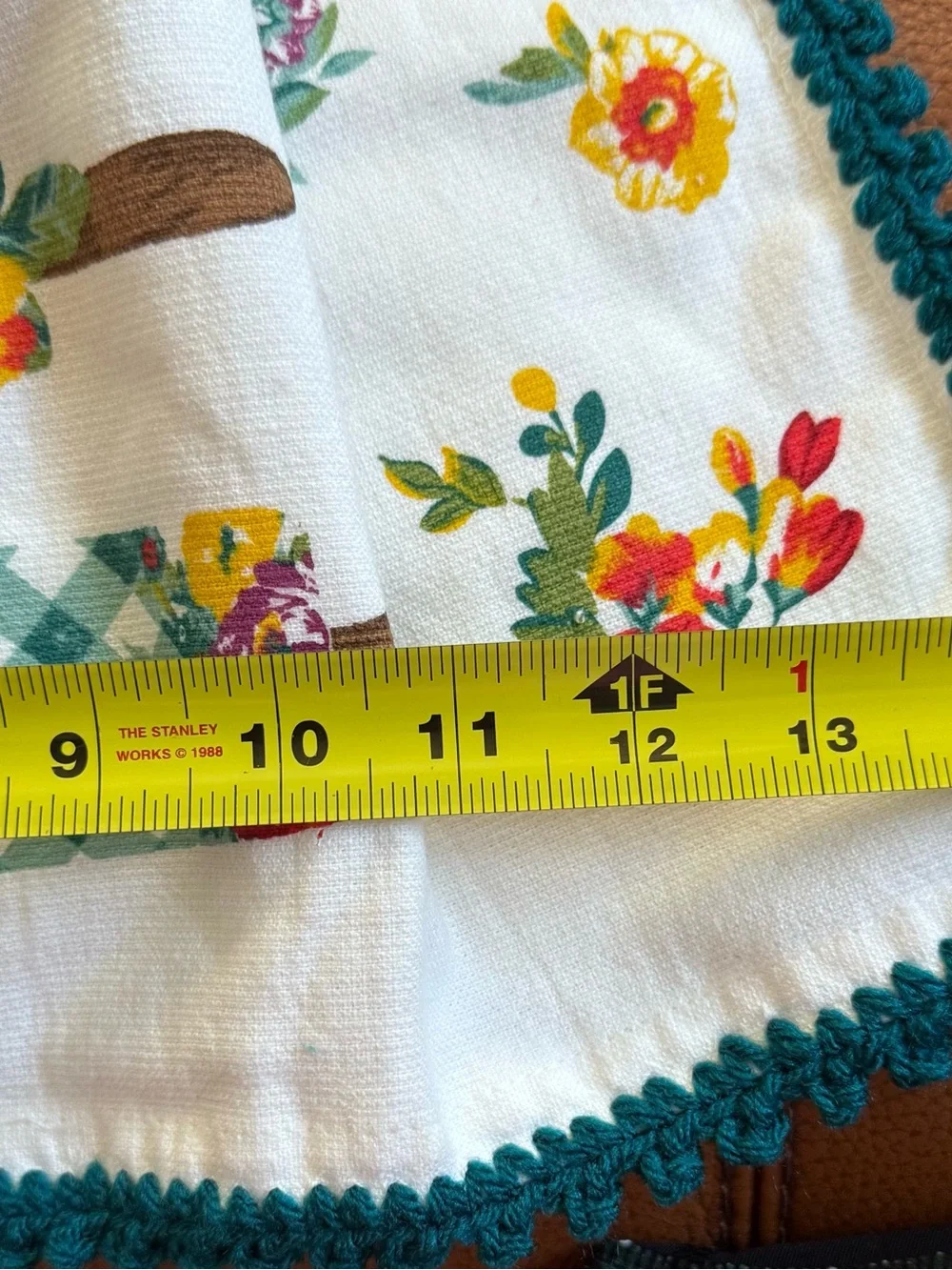Pioneer Woman Handmade Crochet Hanging Kitchen Towel Teal Floral Utensils